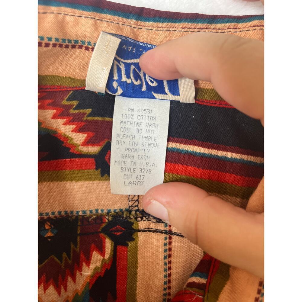 VNTG Circle T Southwest Cowboy Boho Button Down Shirt Womens Sz L Tassels Tribal - Picture 4 of 10